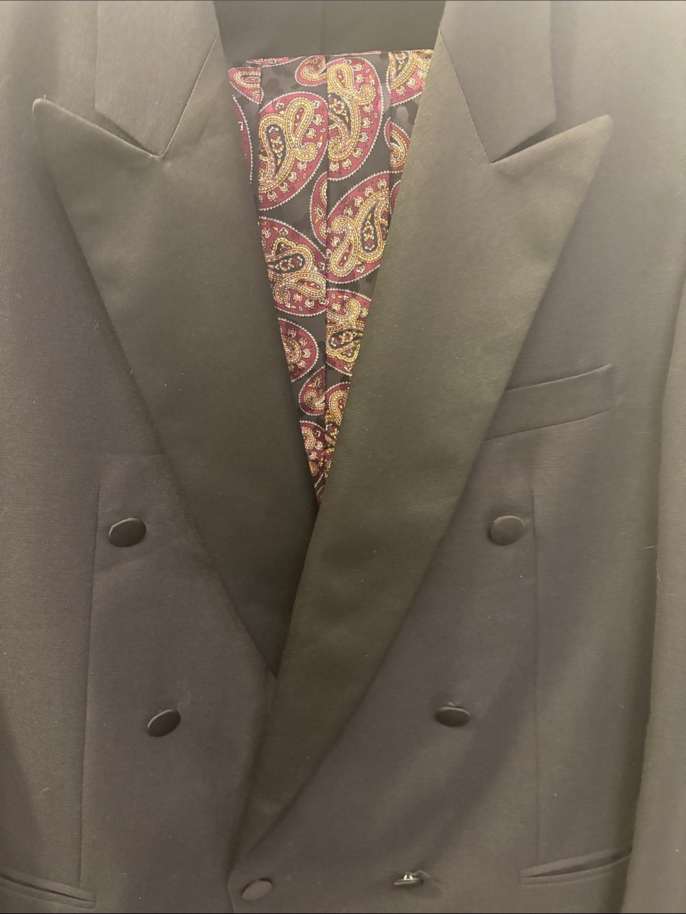 Men's Double-Breasted Black Tuxedo Jacket, Trousers, Cummerbund, 2 bow ties 44R - Picture 2 of 11